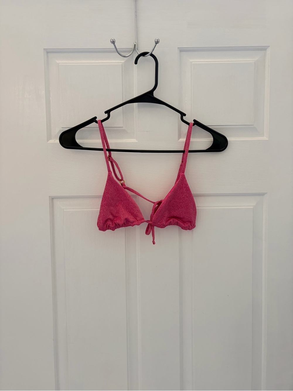 Pink Textured Triangle Bralette with Front Tie